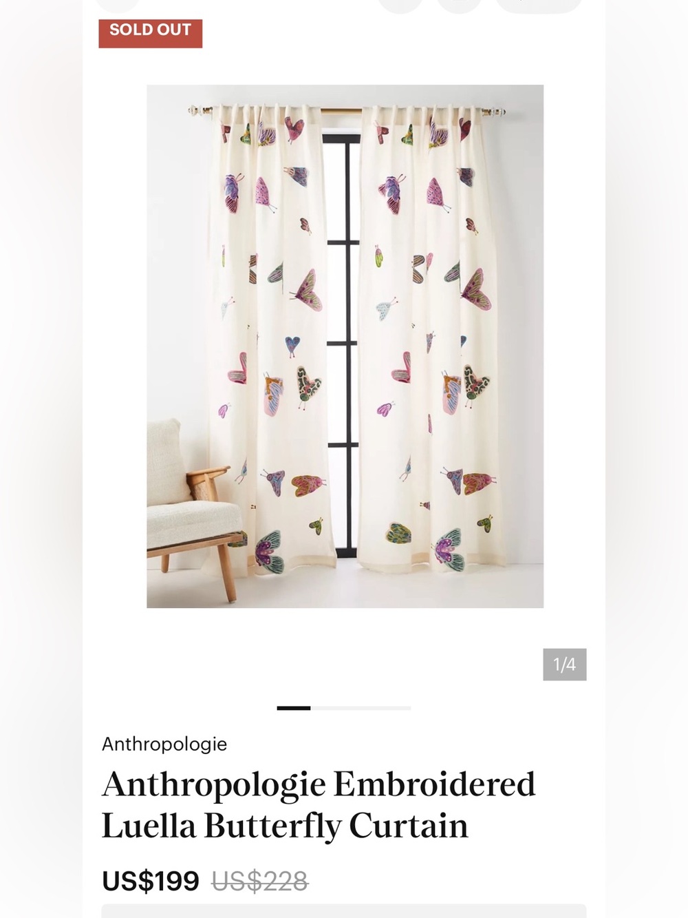 Sunday Sale! Anthropologie Sold Out Premium Linen Butterfly Embroidered Curtains